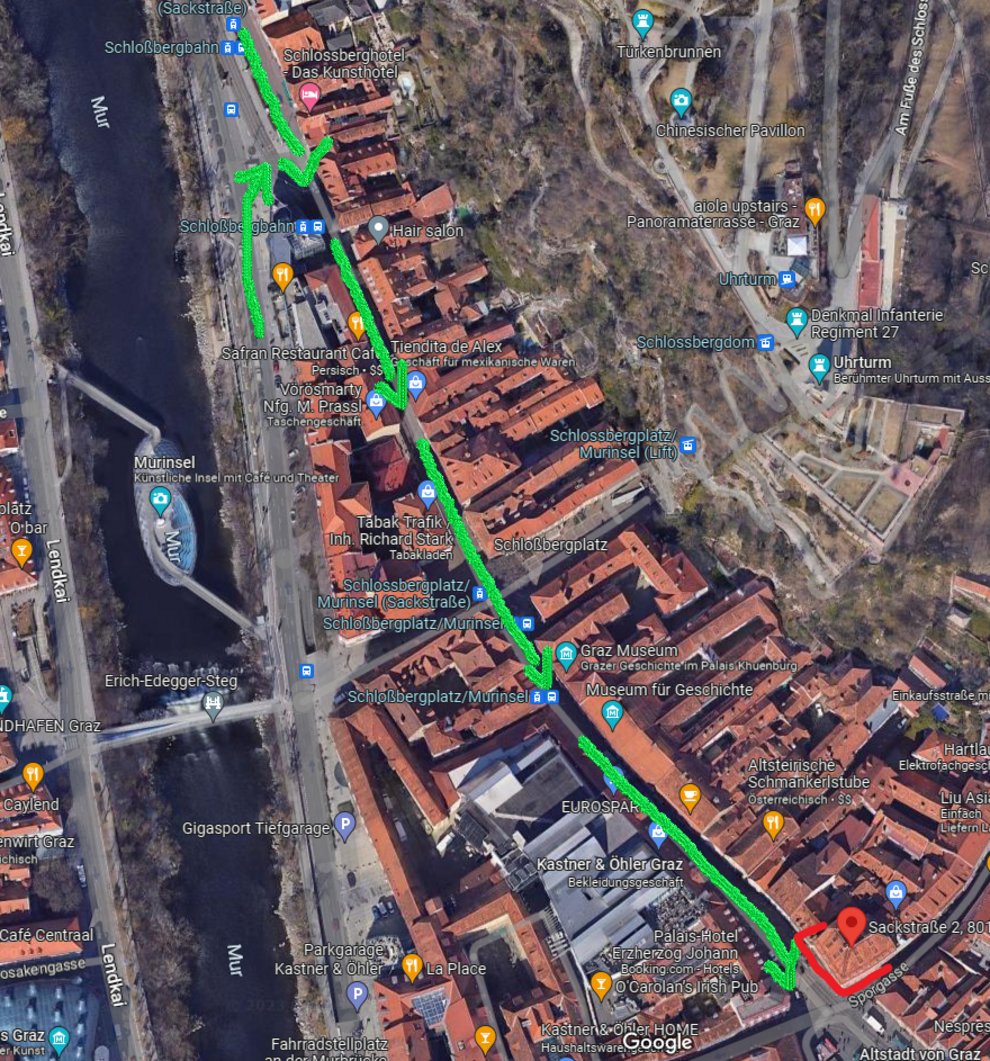 Fahrtweg zum Apartment via Sackstraße (Einbahn) Zufahrt_mit_Auto_Innenstadt